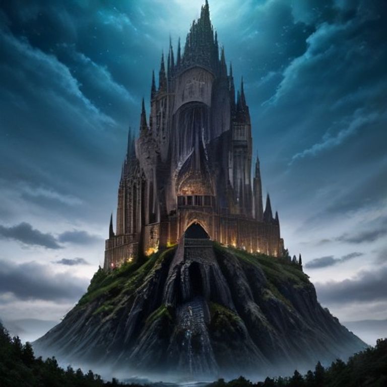 Castillo medieval mágico iluminado por miles de velas flotantes bajo un cielo estrellado lleno de criaturas fantásticas